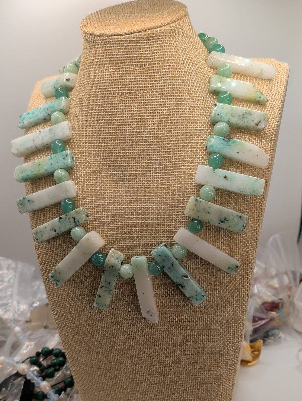 Handcrafted Green and White Jade Statement Necklace
